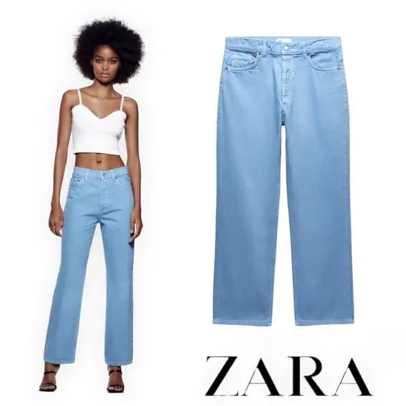 ZARA | Sky Blue | STRAIGHT LEG JEANS - Picture 1 of 12